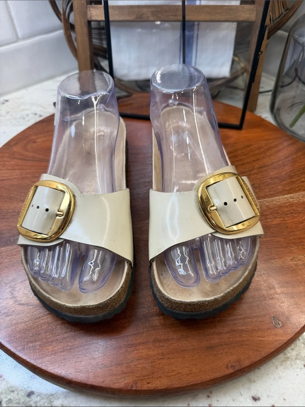 Birkenstock Madrid Big Buckle Slide Sandals with Gold Buckle